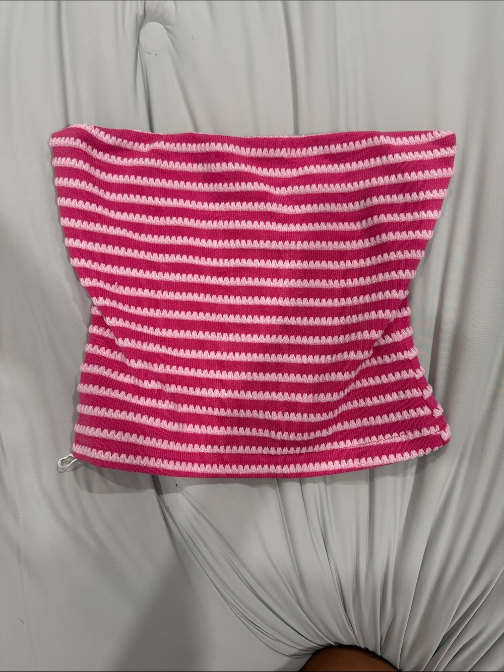 Princess Polly Pink and White Striped Crochet Tube Crop Top